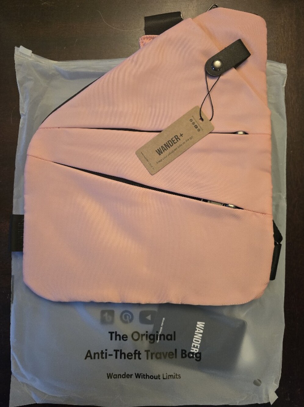 Wander Pink Anti-Theft Sling Bag with Angled Zip Details